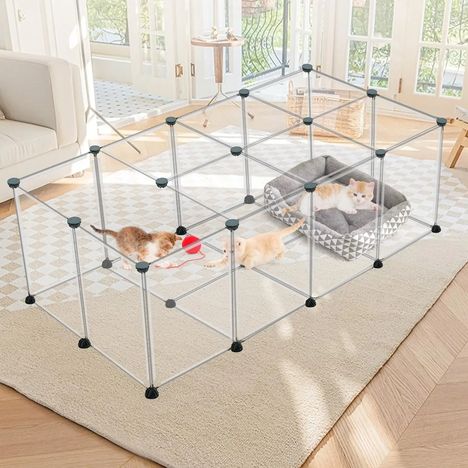 12/24 Panels Portable Small Animals Playpen, 56"x 28"x 14" Transparent Pet Playpen, Portable Plastic Enclosure, Puppy Play Pen for Indoors Outdoor Pet Fence for Guinea Pigs, Bunny, Ferrets, Hamsters, Hedgehogs