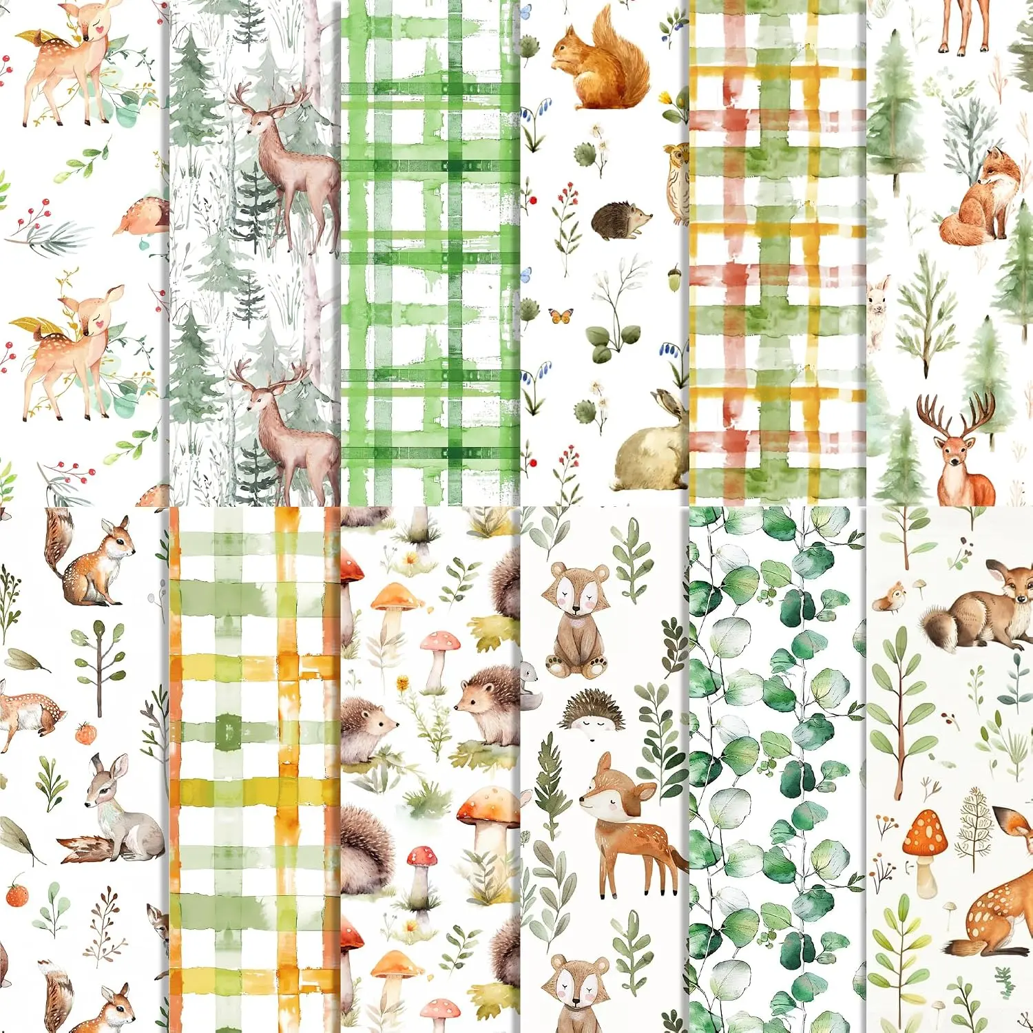 24-Pack Woodland  Scrapbook Paper - Double-Sided  & Leaves Decorative Craft Paper for DIY Cards, Scrapbooking, Photo Albums (11.8x11.8 Inch)