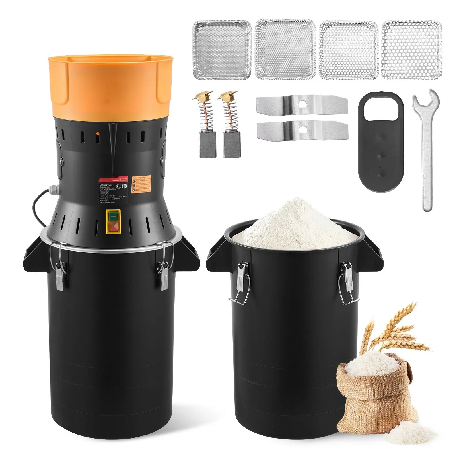 600W Power Electric Grain Mill Grinder, 6.6-Gallon Galvanized Steel Sharp Blade Pulverizer Powder Machine for Dry Grains, Spices, Coffee – Farmers/Homes Use