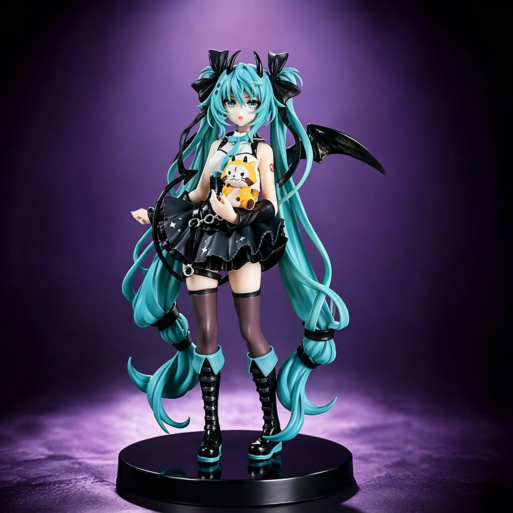 Hatsune Miku Devil Style Bear Hug Figure, 19cm Height, Twin Tails, Bow, Demon Wings, PVC Material, Perfect for Collection
