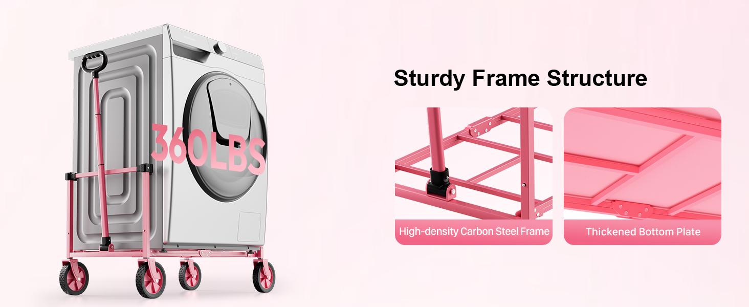 Collapsible Wagon Cart with Wheels, 150L Lightweight Foldable Cart, Rolling Wagon for, Shopping, Sports, Camping, Transport, Pink