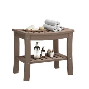 Garvee High-Density Polyethylene Shower Bench with Storage Shelf, Waterproof Shower Seat Chair, Non-Slip Spa Stool for Bathroom, Tub, and Indoor Use
