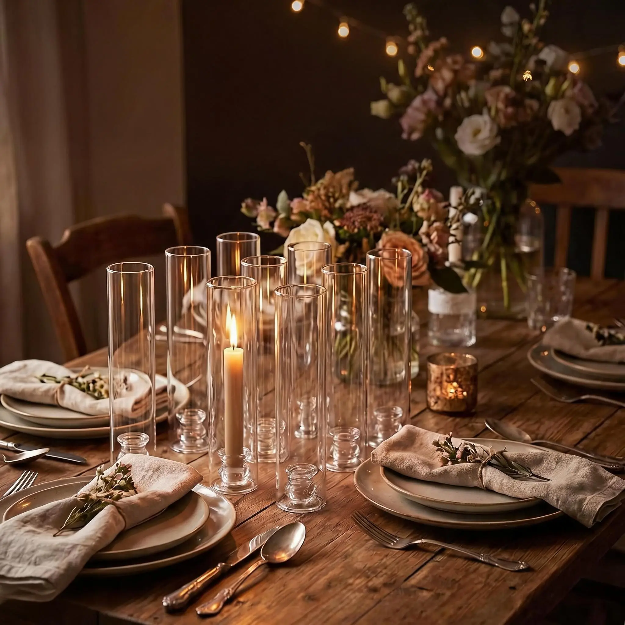 Set of 6 Windproof Tall Glass Hurricane Candle Holders – 12" Clear Cylinder Chimney Tubes for Taper Candles – Modern Centerpiece for Weddings, Christmas & Parties