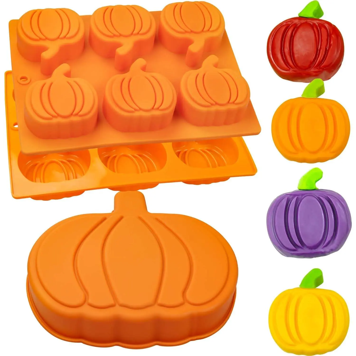 Light Orange 3-Count Pumpkin Baking Molds Set, Autumn Harvest Theme Bakeware for Desserts, Thanksgiving Kitchen Baking Supplies, Cake Pan, Candy Cupcake Jelly Wax Melt Molds