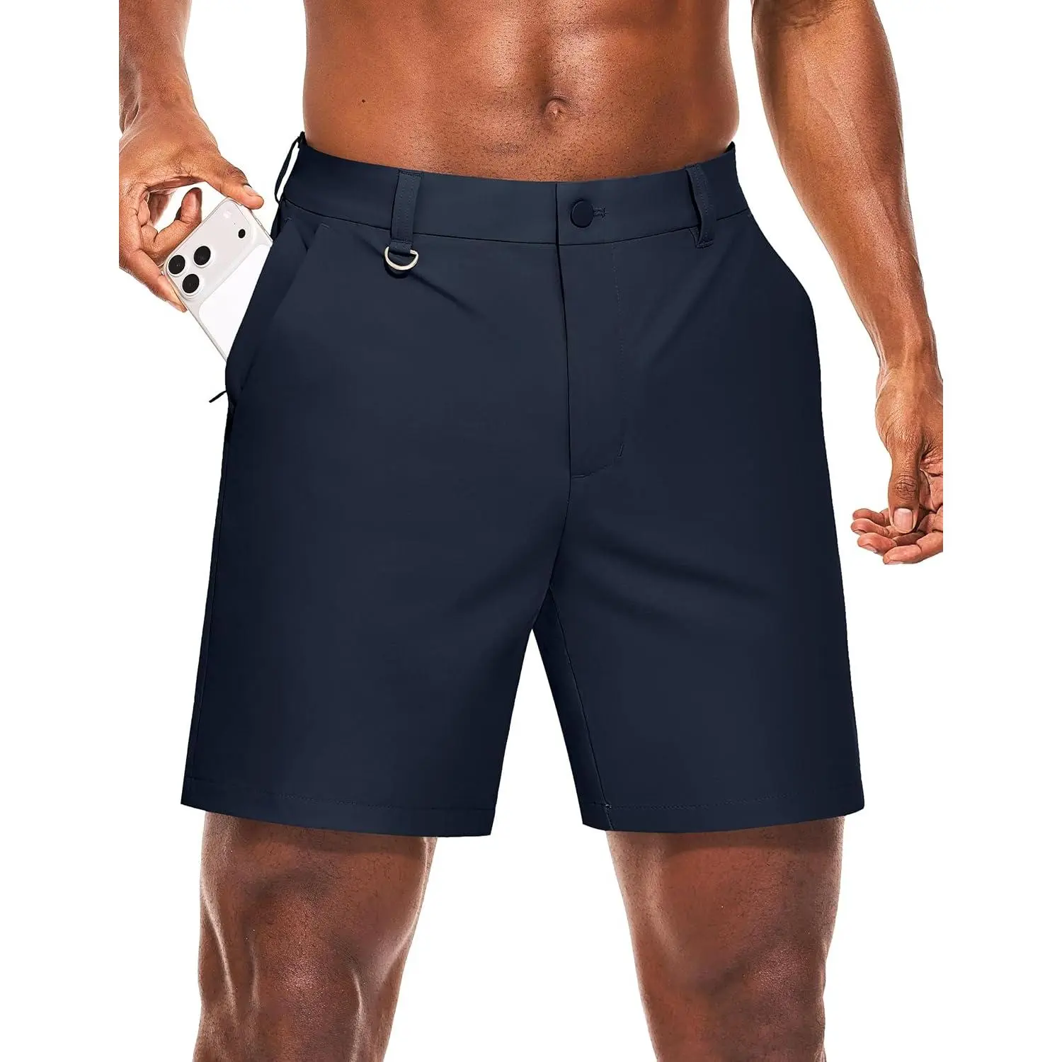Men's Stretch Fabric 7-Inch Inseam Golf Outdoor Sports Walking Shorts, Water-Resistant Multiple 5-Pocket Casual Shorts for Walking, Travel