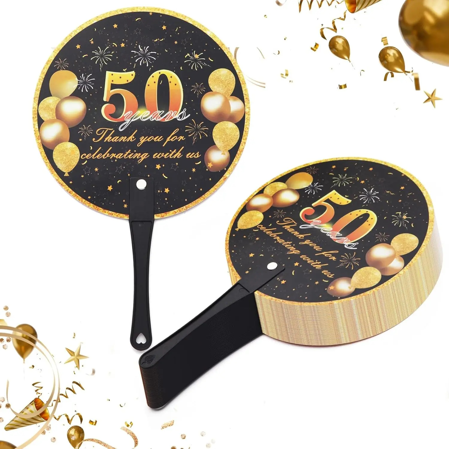 50Pcs 50th Birthday Plastic Hand Fans Bulk Pack - Party Gift, Celebration Theme Accessory, Birthday Decor for Guests, Party Favors Souvenirs