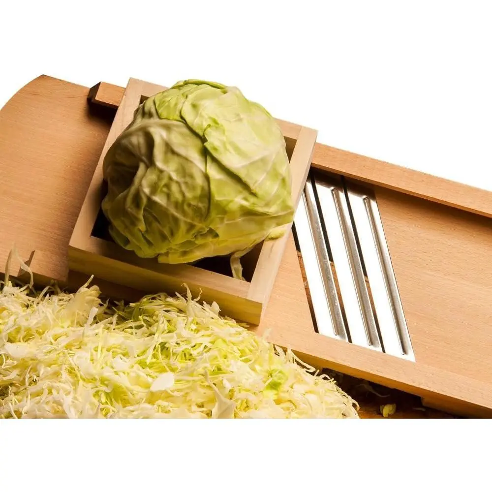 Wooden Cabbage Shredder, Mandoline Slicer for Sauerkraut, Coleslaw. Finger Protection Box, Cut Resistant Glove. Pre-Oiled.  Poland!