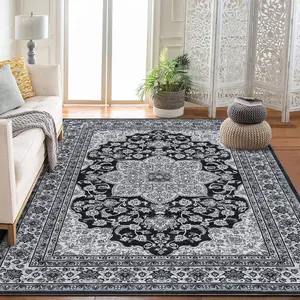 Vintage Washable Area Rug, Stain Resistant Anti Slip Backing Ultra-Thin Rugs for Living Room,Bedroom, Vintage Home Decor Area Rug