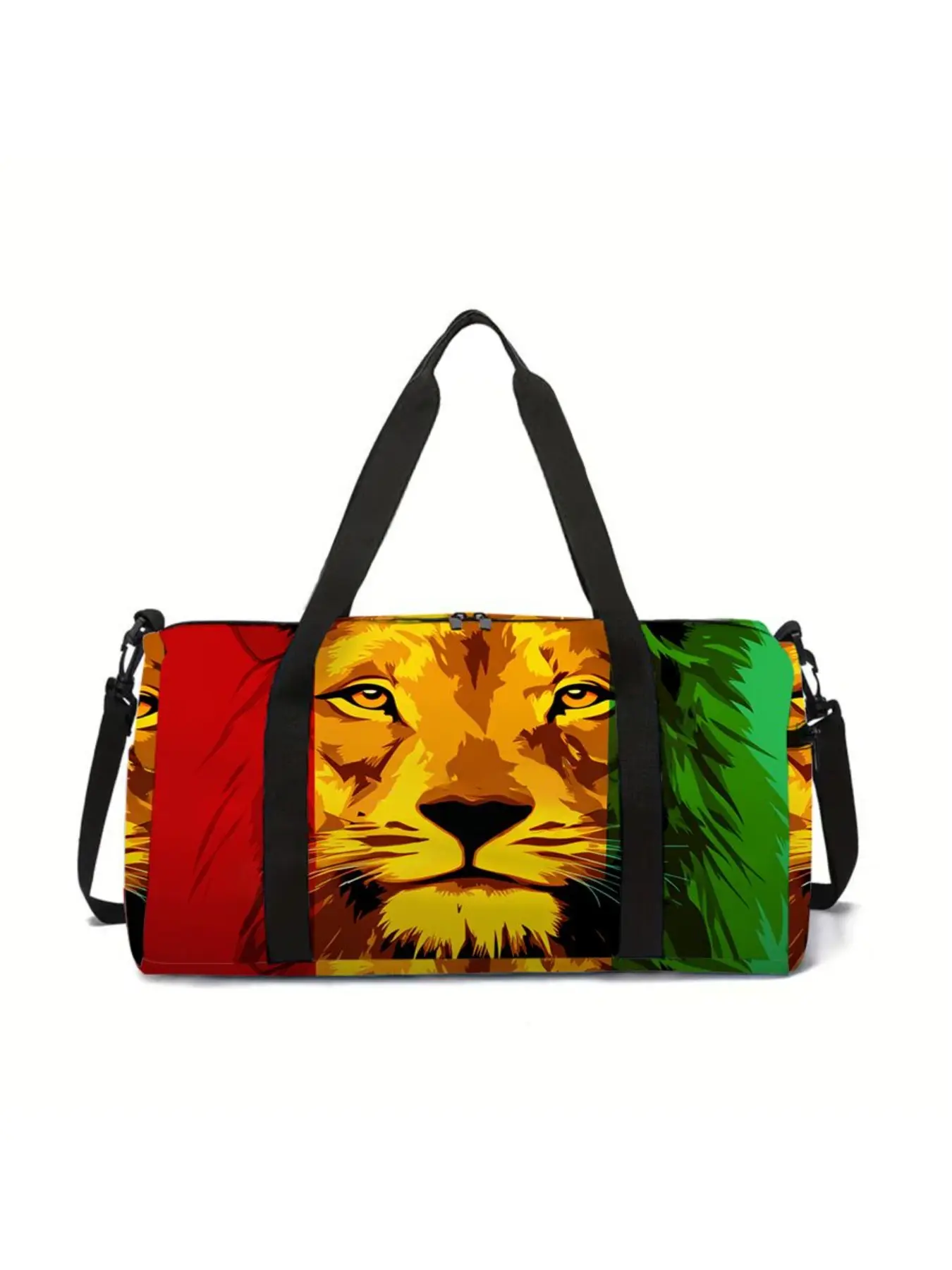 Lion 2D Printed Large Capacity Zipper Duffel Bag with Adjustable Crossbody Strap and Top Hand Handle, Multi-functional Casual Sports Travel Bag Duffle Bag Travel Ideal for Gym Workouts, Short Trips and Weekend Getaways, Perfect Gift Choice