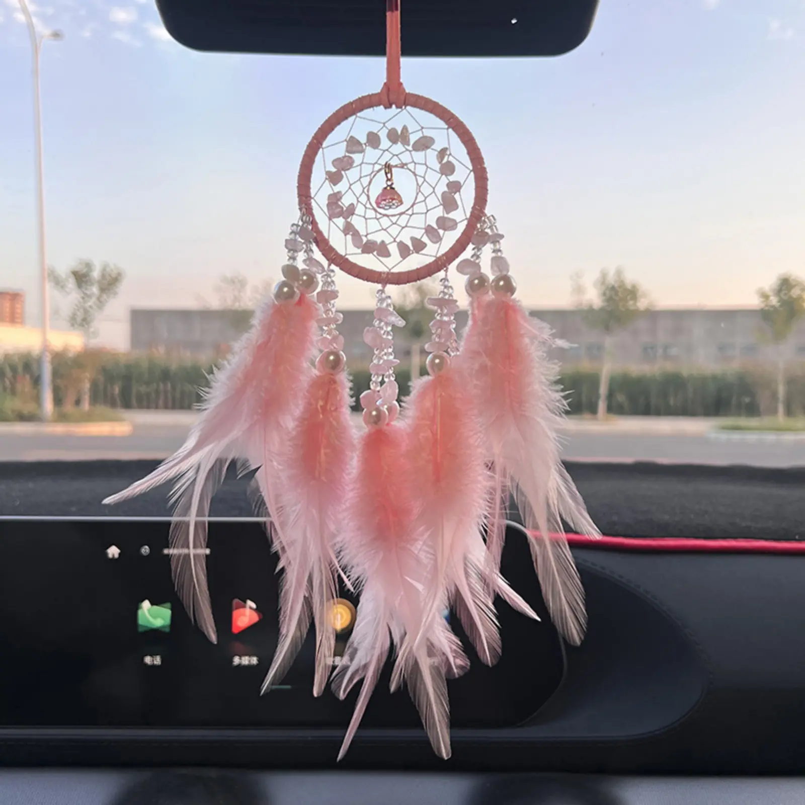 Luxury Crystal Feather Dreamcatcher Wind Chime Car Hanging Ornament, Exquisite Rearview Mirror Pendant, Elegant Vehicle Interior Accessory, Ideal for Decoration & Holiday Gifting
