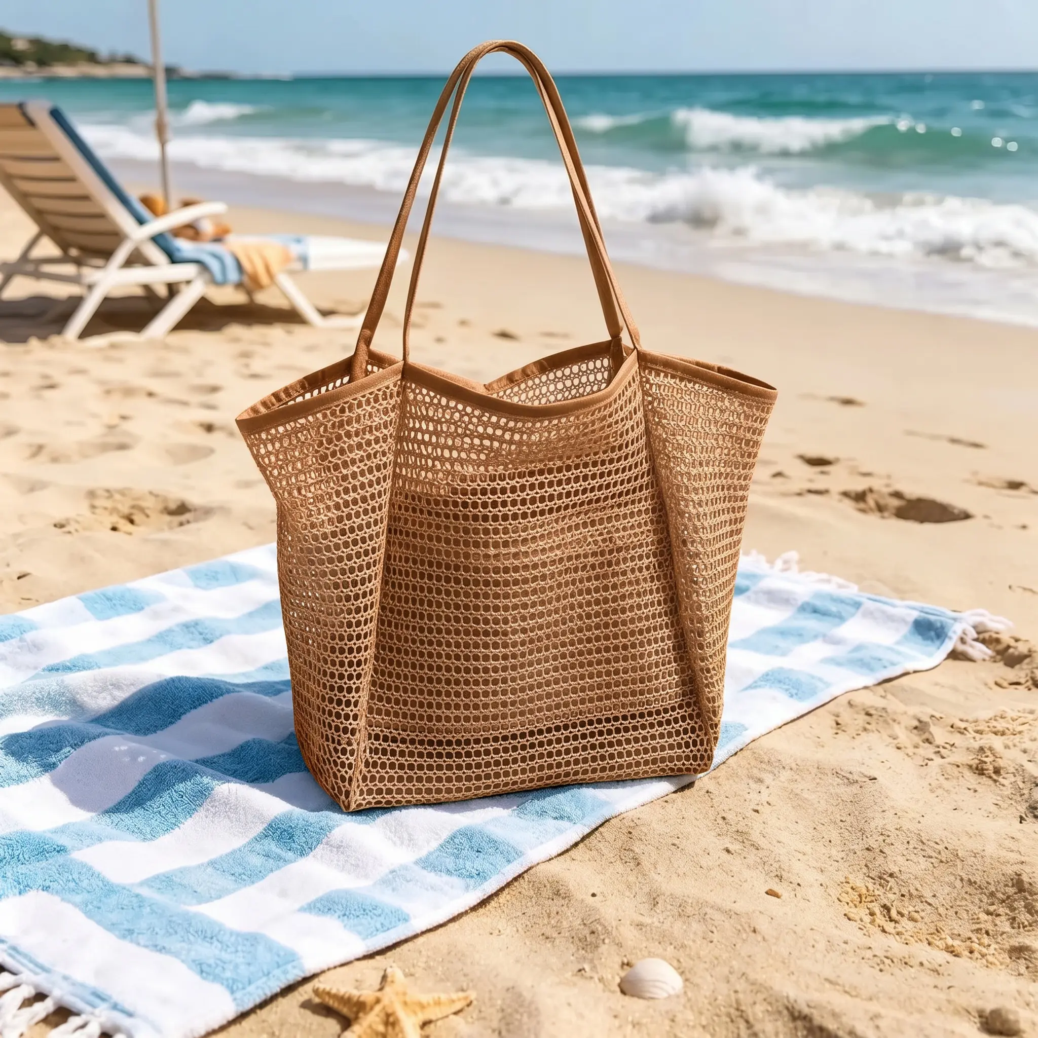 Large Capacity Beach Bag, 1 Count Outdoor Mesh Bag, Folding Mesh Shoulder Bag, Storage Bag for Home & Outdoor, Beach Tote -YY0
