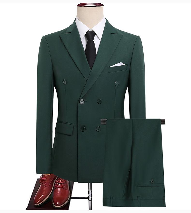 Men's Slim Fit Double-Breasted Suit  Peak Lapel Business Formal Groom Wedding Blazer With Side Vents