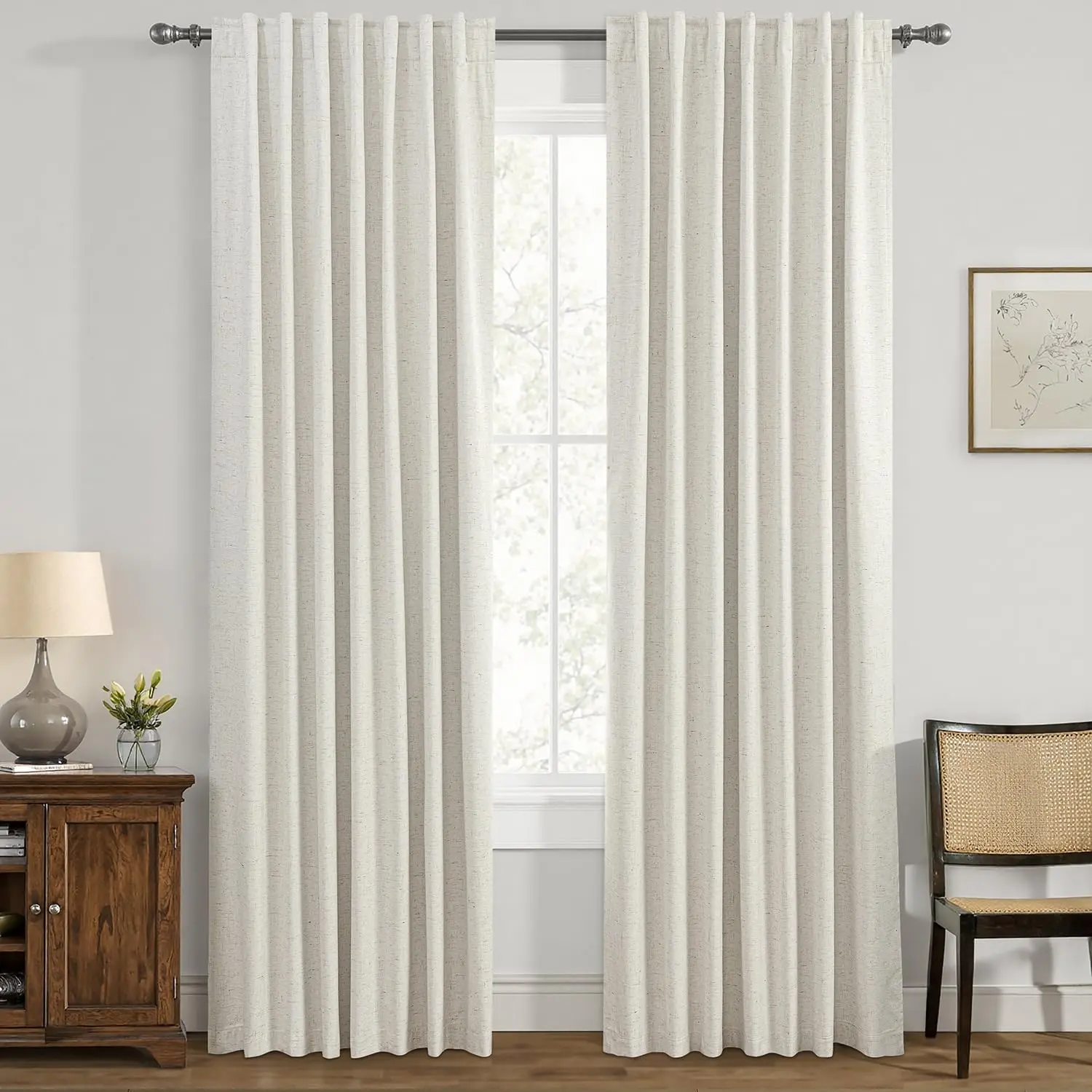 Ivory White 100% Blackout Curtains 84 Inch Length 2 Panels, Back Tab/Rod Blackout Curtains Full Black Out Thermal for Summer Heat, Farmhouse Room Darkening Bedroom
