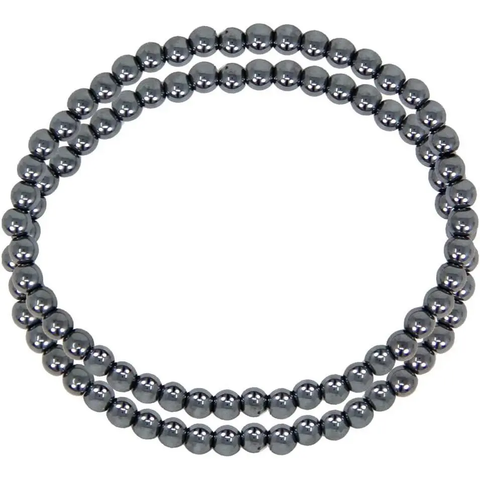 Won Teen    Clear Rhinestone Stainless Steel Bead Ball Stretchable Elastic Bracelet (2 pcs set Solid Bead Balls - Hematite)