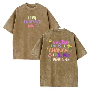 Mental Health Awareness Graphic T-Shirt Unisex Vintage Mineral Wash Tee, Stay Another Day Inspirational Top, Retro Bloom Again Gift