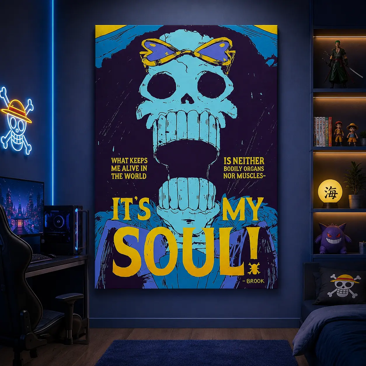 Soul King Brook Poster,Anime Canvas Wall Art Print,Skeleton Artwork, Japanese Aesthetic Home Decor, Gaming Room Bedroom Wall Decoration Gift For Anime Fans
