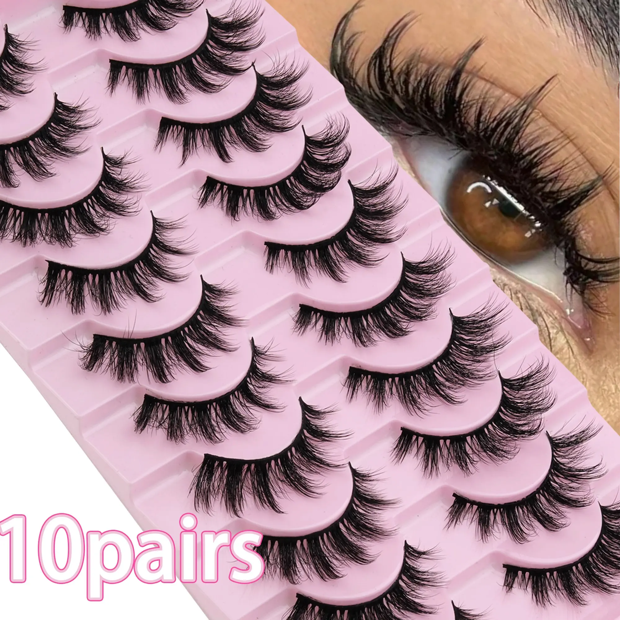 10 Pairs Fluffy Seamless False Eyelashes, Makeup, Durable Base, Natural Dense 3D Effect, Cat Eye Lashes, Suitable for All Occasions