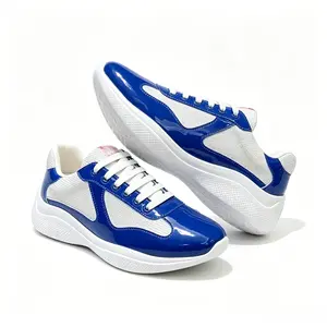 2026 Trendy Two-Tone White Blue Casual Shoes, Breathable Mesh Upper Cushioned Thick Outsole All Match Walking Footwear