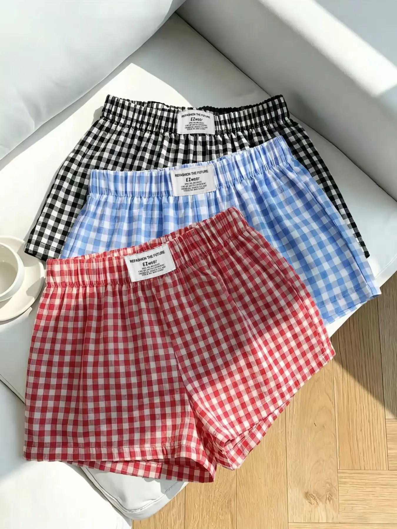 3-Pack Women's Plaid Sleep Shorts, Adjustable Drawstring Waist Design, Loose-Fitting Casual Pajama Bottoms, PJ Bottoms, Comfortable Home Wear, Loungewear, Loose Fit Nightwear