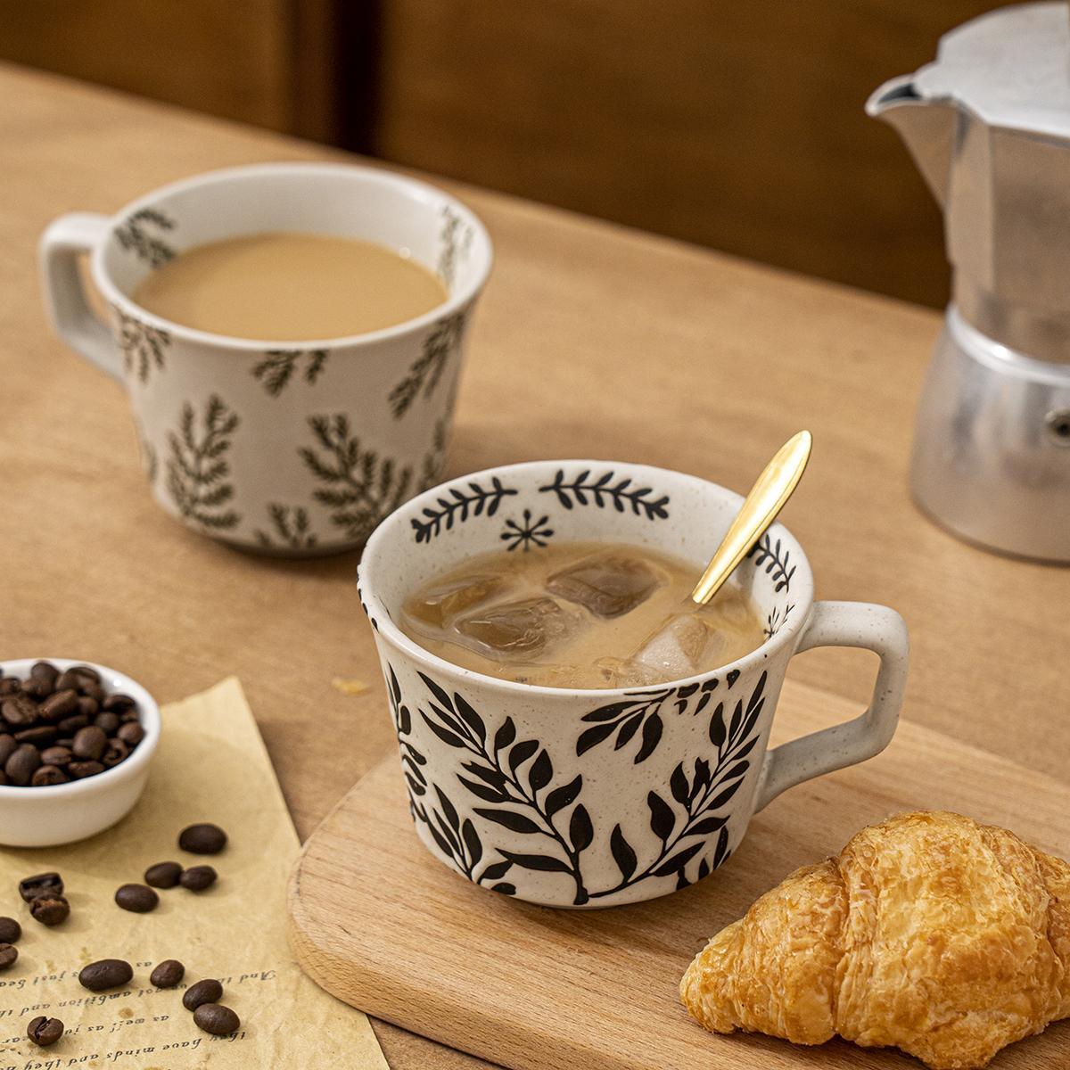 Leaf Pattern Ceramic Coffee Cup, 4 Counts/set Coffee Making Tool, Coffee Making Tool for Home Kitchen, Kitchen Accessories, Tea, Stylish Drinkware