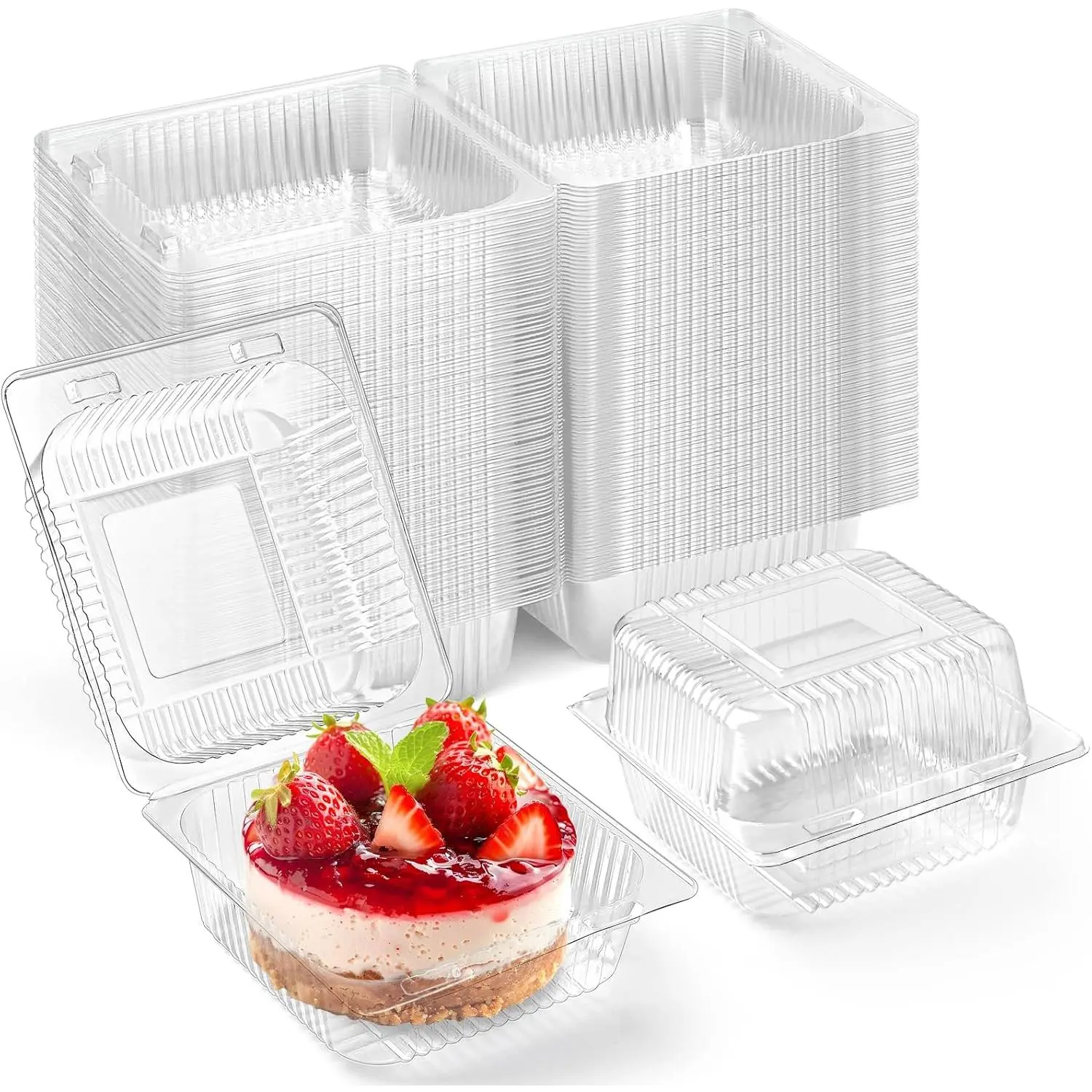 50 Pack Clear Plastic Take Out  Containers, Square Cake Slice Containers with Hinged , Disposable To Go Boxes for Cookies, Desserts, Fruits, Salads, Sandwiches