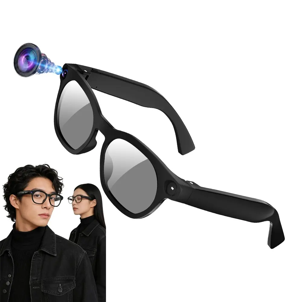 8MP Camera Smart AI Glasses, with 4G Memory (No TF Card Need),  Video Recording, Build-in Mic & Speakers, Bluetooth Calling, AI Real Time Translation, WiFi Transfer, Type C Charging Support, 2 Lenses Total (Transparent +Black)