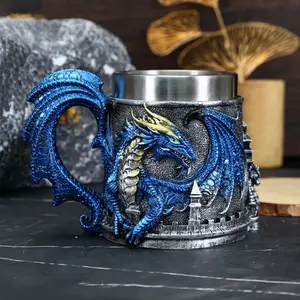 European Castle Dragon Beer Cup, Mythical Guardian Dragon Statue Coffee Mug, 3D Relief Stainless Steel Water Glass, Perfect for Parties and Gifts