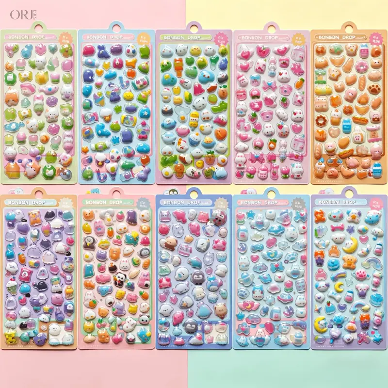 4Pcs Random Color 3D Embossed Gem Crystal Stickers, Cute Mini Cartoon Decals, DIY Decor for Phone Case, Watch, Scrapbook, Nail Art & Reward Stickers