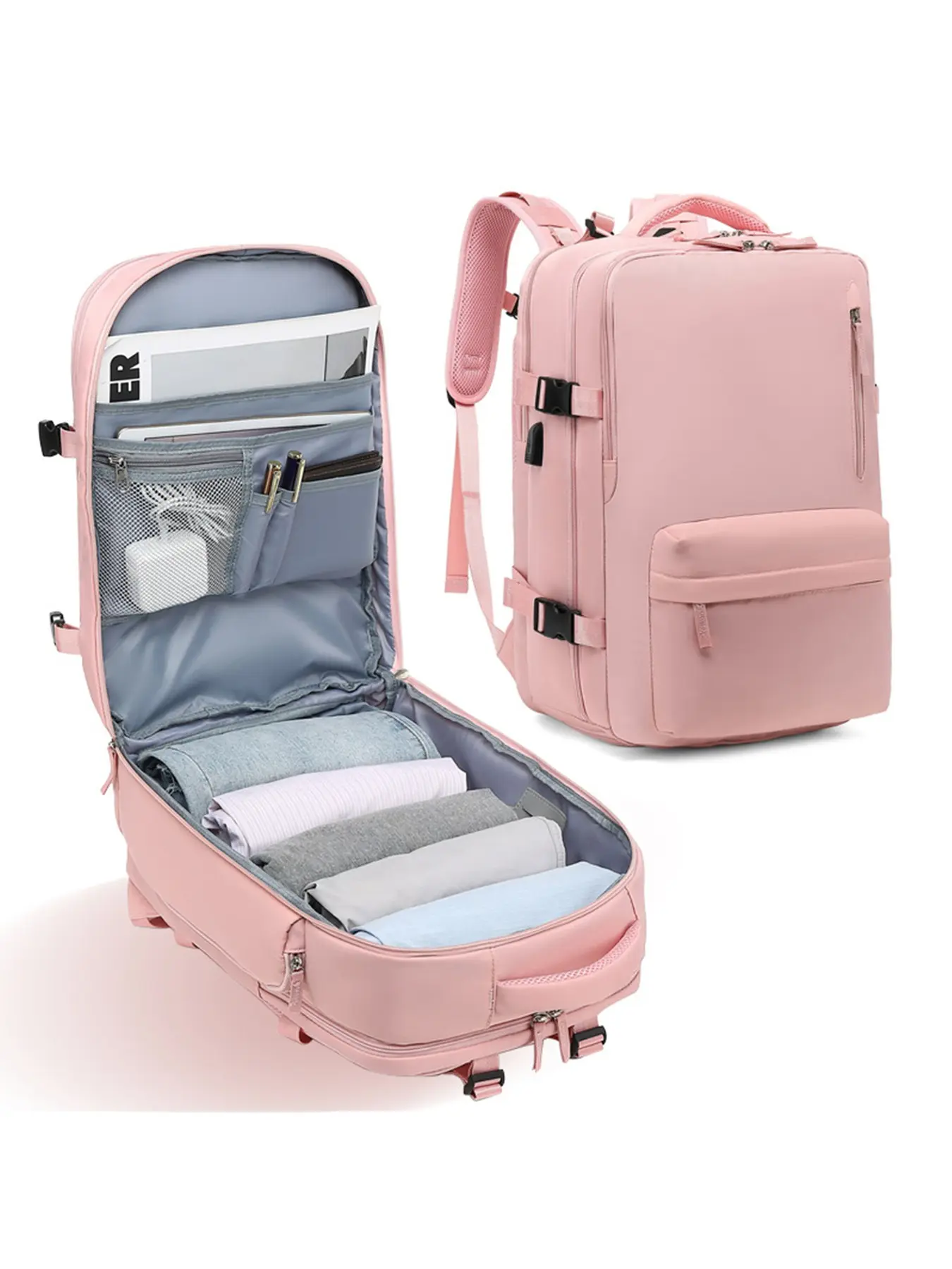 Large Capacity Travel Laptop Backpack With Independent Shoe Compartment Wet Dry Separation USB Charging Port Expandable Luggage Backpack Fits 16 Inch Laptop For Women Men Travel Gym Business Trip