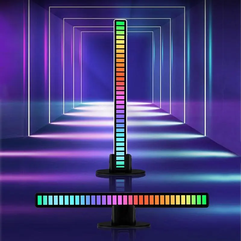 USB RGB Voice Activated Light Bar – 32 LEDs Music Sensing Rhythm Light with 12 Display Modes, Adjustable Speed & Brightness for Car, Office & Gaming Room
