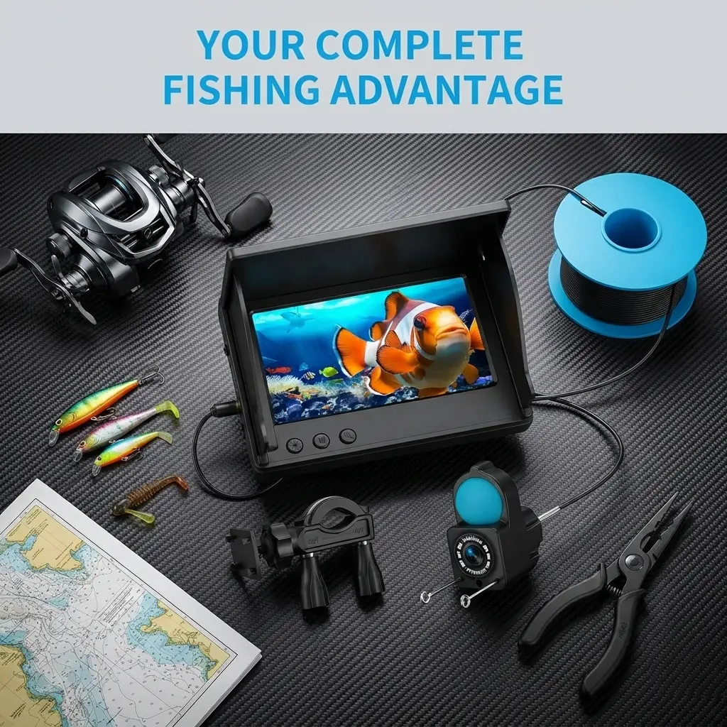 Underwater Fishing Camera Fish Finder, 1080P HD 4.3" Screen IR Night Vision, IP68 Waterproof 30M 5000mAh Battery