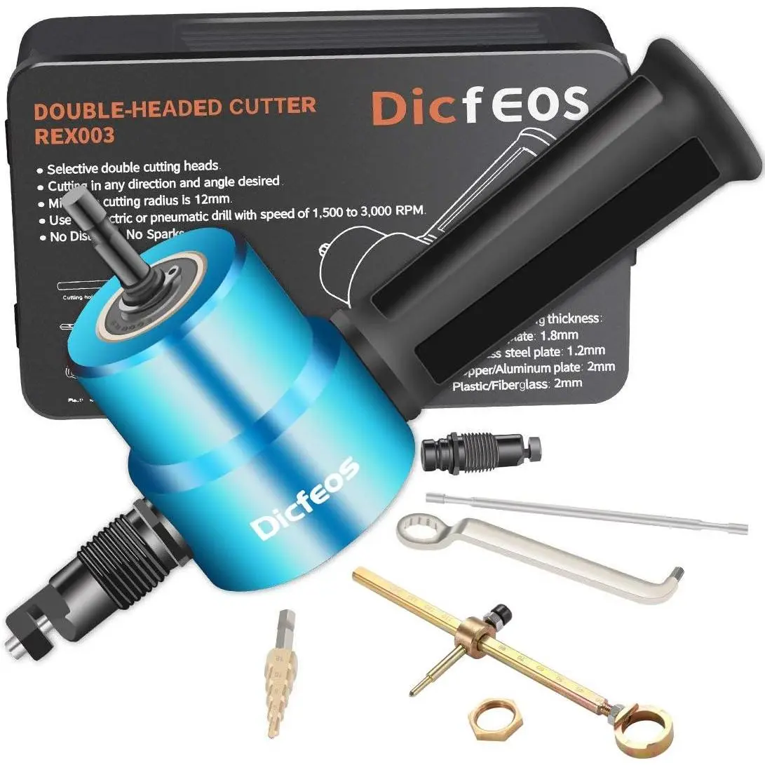 Head Sheet Nibbler with Circle Cutting Accessories, with Wrench and Parts, 14 Gauge