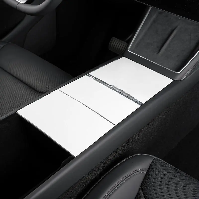 White 3 Pcs - Center Console Silicone Wrap Kit for Tesla Model 3 2024-2025 / Model Y 2025 2026, Tesla Center Console Electrostatic Adsorption Cover for Model 3 Highland & Model Y Juniper