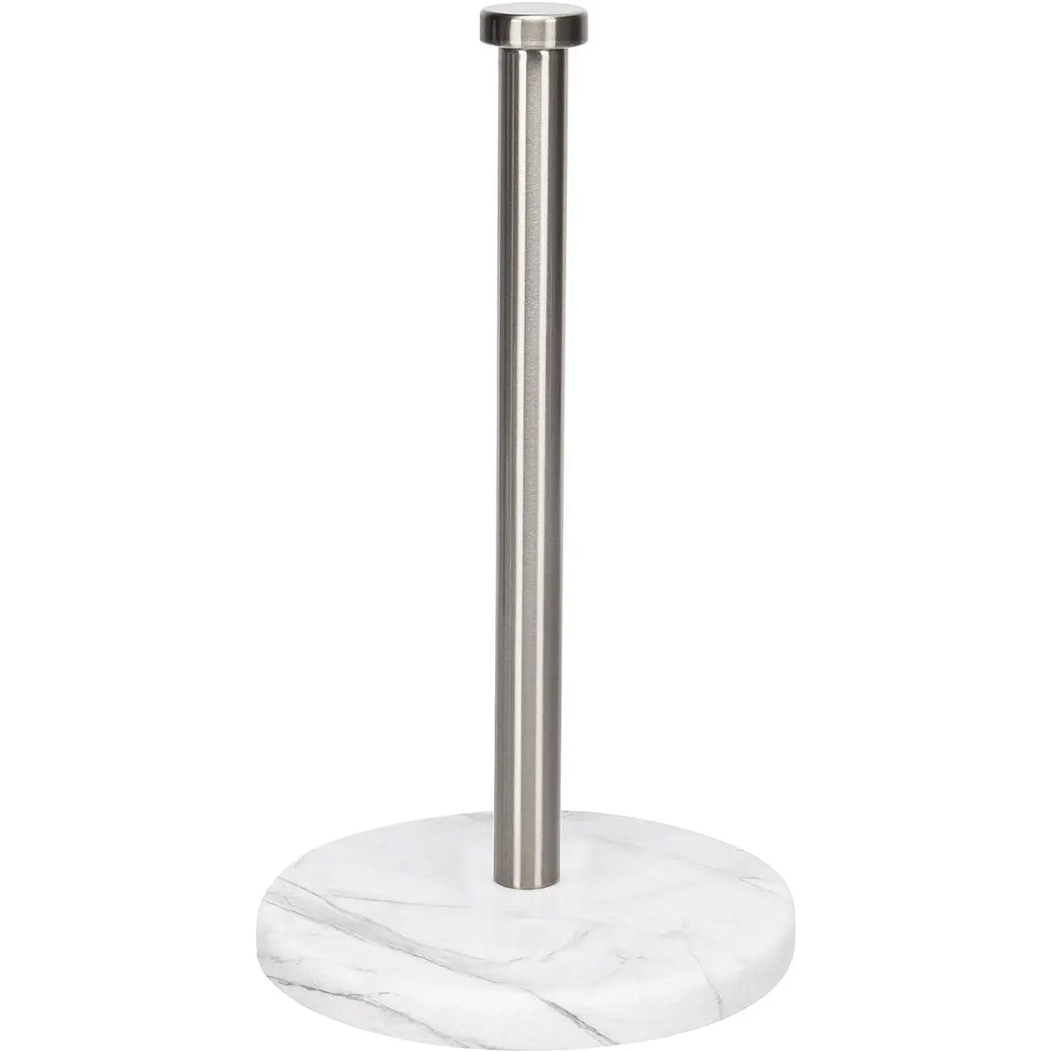 Standing Paper Towel Holder, Kitchen Paper Towel Tissue Holder- for Bathroom Kitchen Countertop, Standard or Jumbo-Sized Roll Paper (with Marble Base, Brushed Nickel)