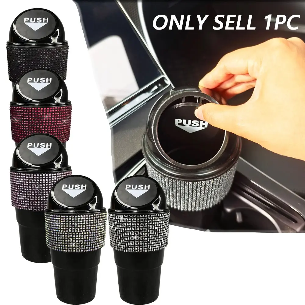 Portable Car Trash Can with Rhinestone Decoration, Shiny Waste Bin for Car Accessories, Convenient Storage Bucket for Miscellaneous Items