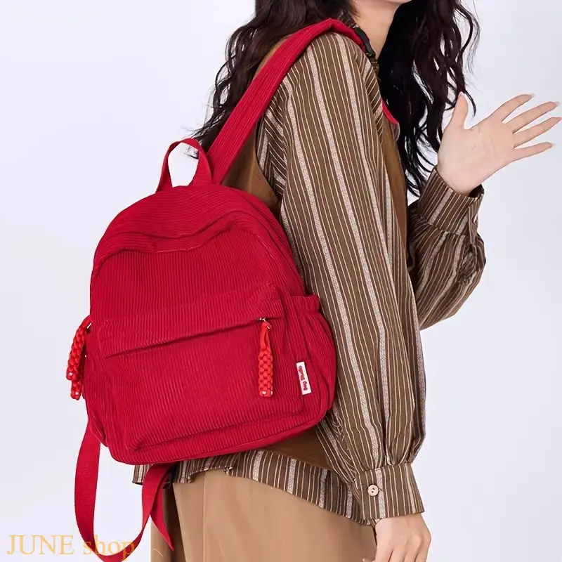Fashion Corduroy Backpack for Women, Adjustable Shoulder Straps Casual Daypack, Two-Way Zipper Multi-Pocket School Bag, Lightweight Versatile Travel Backpack in Multiple Colors, Perfect for Daily Commute, School & Casual Use,summerwins