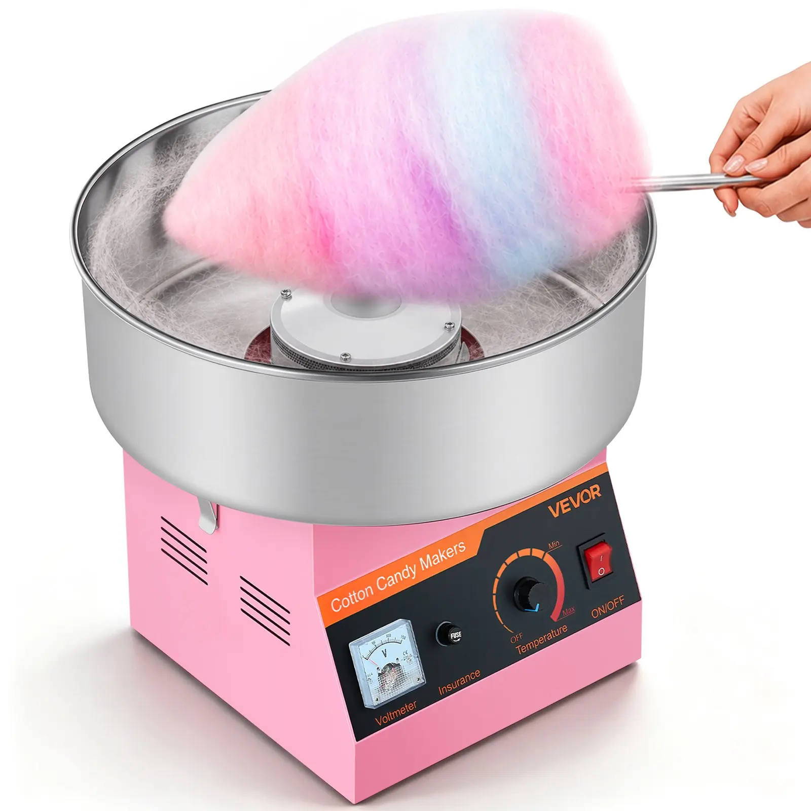 toolupgrade Commercial Cotton Candy Machine, 1000W Power Corded Unit, 15in (38cm) Stainless Steel Bowl, Sugar Scoop, Easy-to-Use Hard Candy Maker for Kids & Family Birthday Parties, Pink