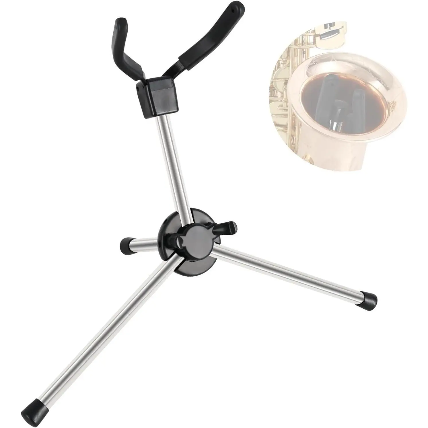 Alto Saxophone Stand, Foldable Portable Metal Sax Stand with Non-Slip Feet and Padded Holder, Compact Tripod Design for Alto Sax-Silver