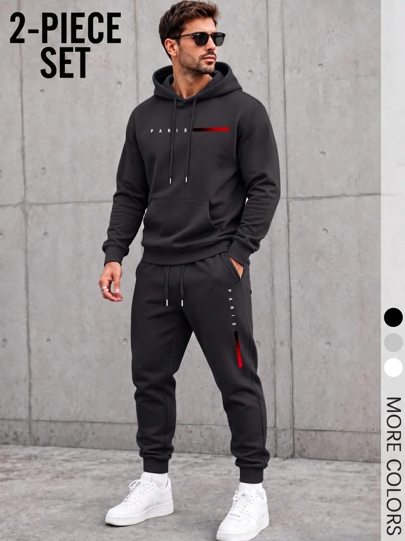 Men's Trendy 2-Piece Hooded Tracksuit Set, Paris Letter Graphic Print Hoodie and Sweatpants, Casual Sportswear Outfits, Urban Street Style Men's Matching Set for Activewear, Daily Loungewear, Fashionable Streetwear Jogger Set Suitable for Back to School