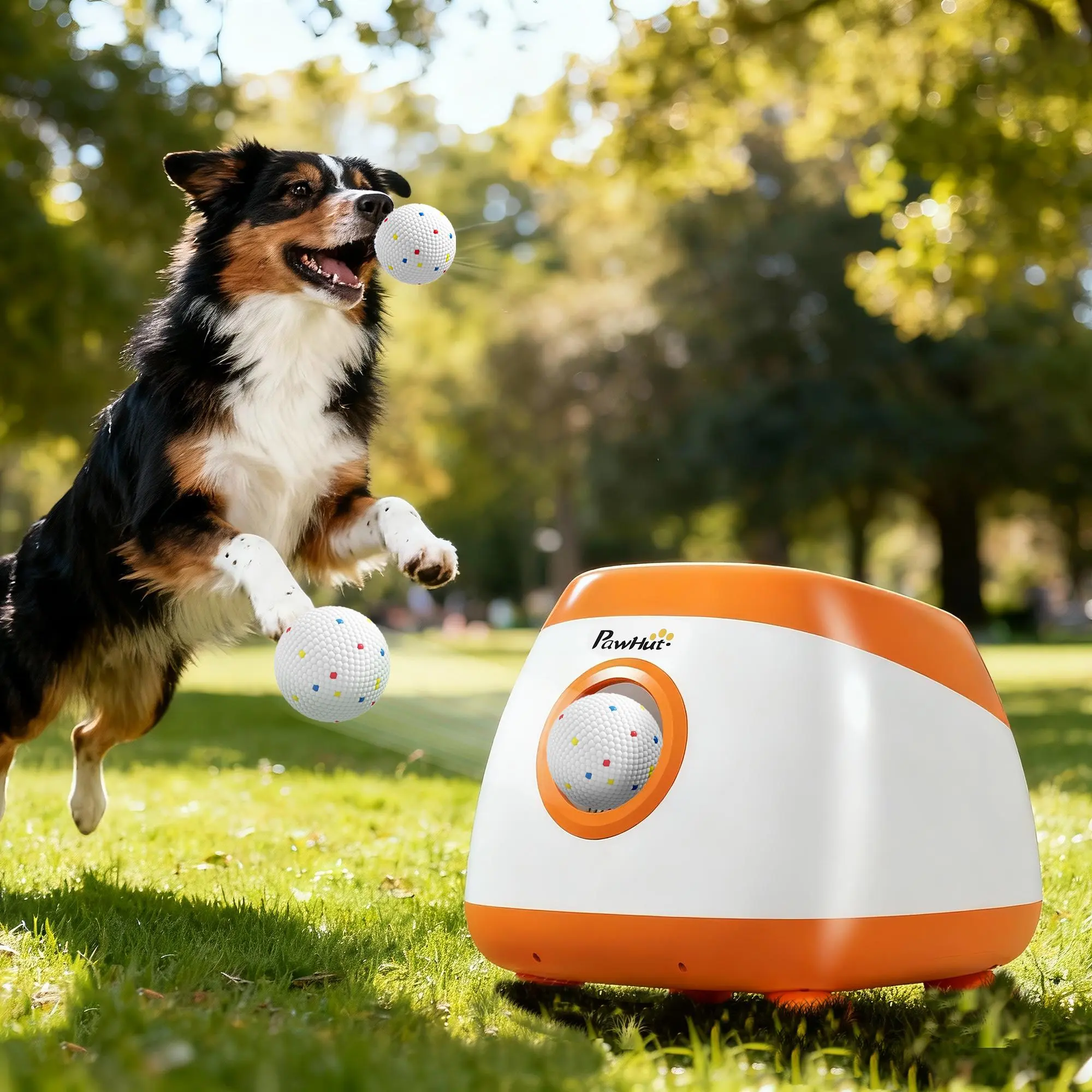 PawHut Automatic Dog Ball Launcher, 26-80 FT Adjustable Throwing Distance, Interactive Automatic Ball Thrower for Medium & Large Dogs, Pet Fetch Toy, Dog Exercise Training Machine, Indoor Outdoor Use, Orange