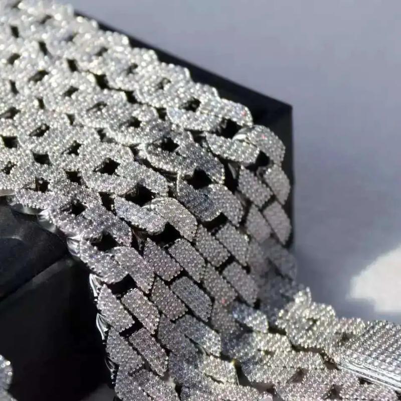 JH Perfect Jewelry Moissanite Diamond Iced Out Chain 925 Sliver Hip Hop Rapper Cuban Link Necklace