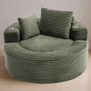 Round Sofa Bed with Memory Foam Sectional Couches for Living Room, Cloud Couch with three pillows, Green