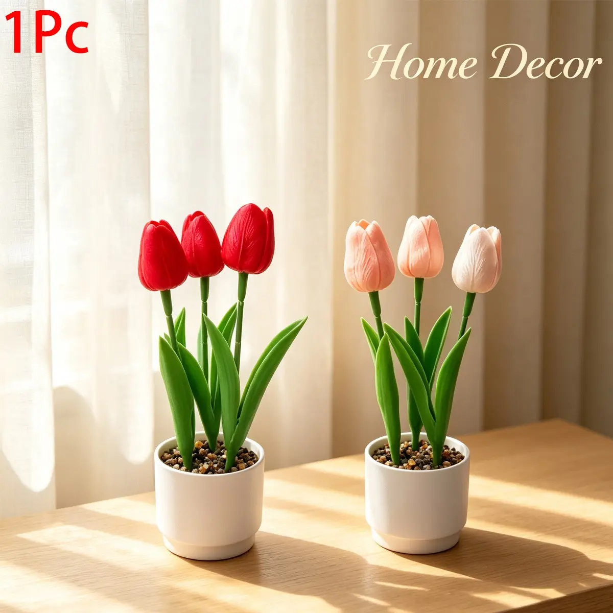 Premium Realistic Artificial Tulips with Flower Pot, Long Lasting Faux Tulips, No Watering, Indoor Outdoor Decor, Wedding Gift
