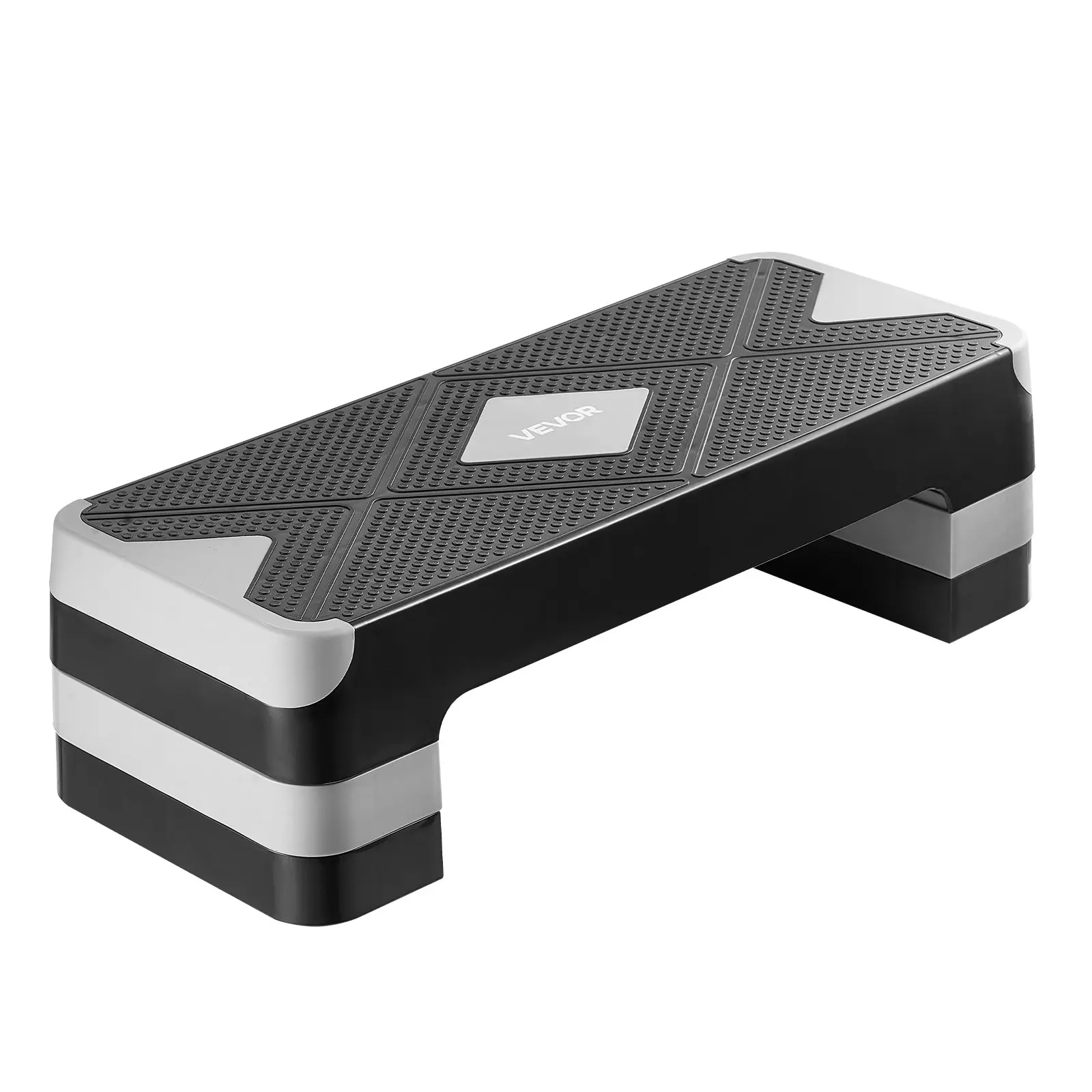 VEVOR 28-Inch Height-Adjustable Aerobic Exercise Step Platform with 4 Risers, Height Adjuster, PP Reinforcement, Non-Slip Shock-Absorption Bench for Home Gym Cardio Workouts, Core Activation for Athletes, Gray