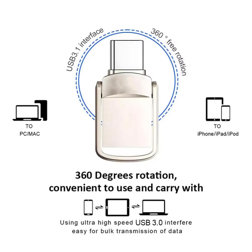 Type C OTG Memory Stick 1TB Multi Functional Transfer Memoria USB Flash Drive 512GB Metal USB 3.0 Pendrive 2TB For Phone Laptop