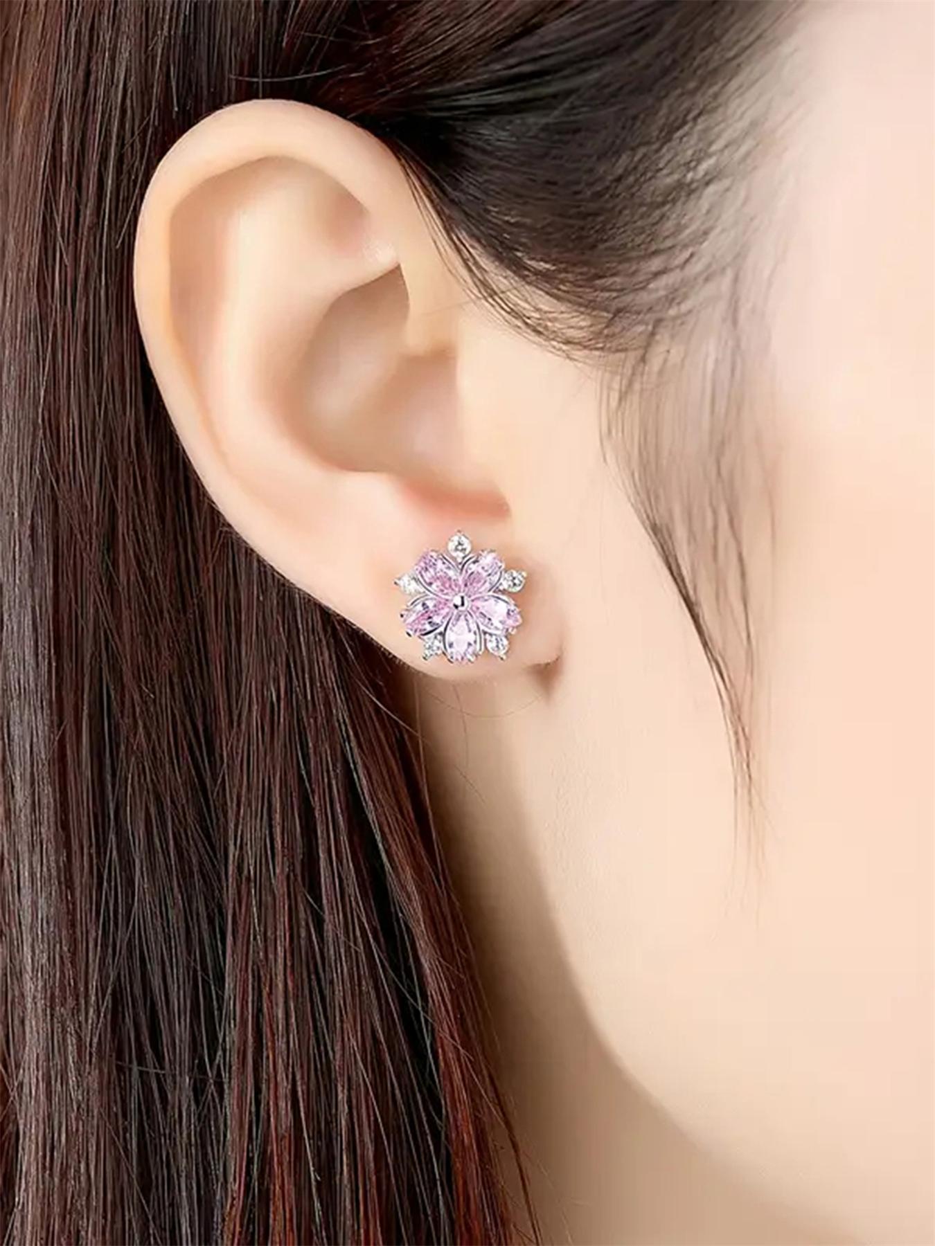 1 Pair Flower Shaped Design Rhinestone Stud Earrings for Women, Anniversary Birthday Gift, Zirconia Earrings for Daily Use, Wedding, Dazzling Rhinestones, Floral Accents, Statement Earrings, Rhinestone Decorated Bling