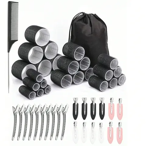48pcs Self-Grip Curling Iron Set, Hair Curler Set For Short To Long Hair, DIY Hairstyles, Heatless Curls, Heatless Curlers, Self Grip Rollers, Hair Curling Rods, Hair Products And Accesories For Barber Salon Beauty Travel Essentials, Hair Styling Tools