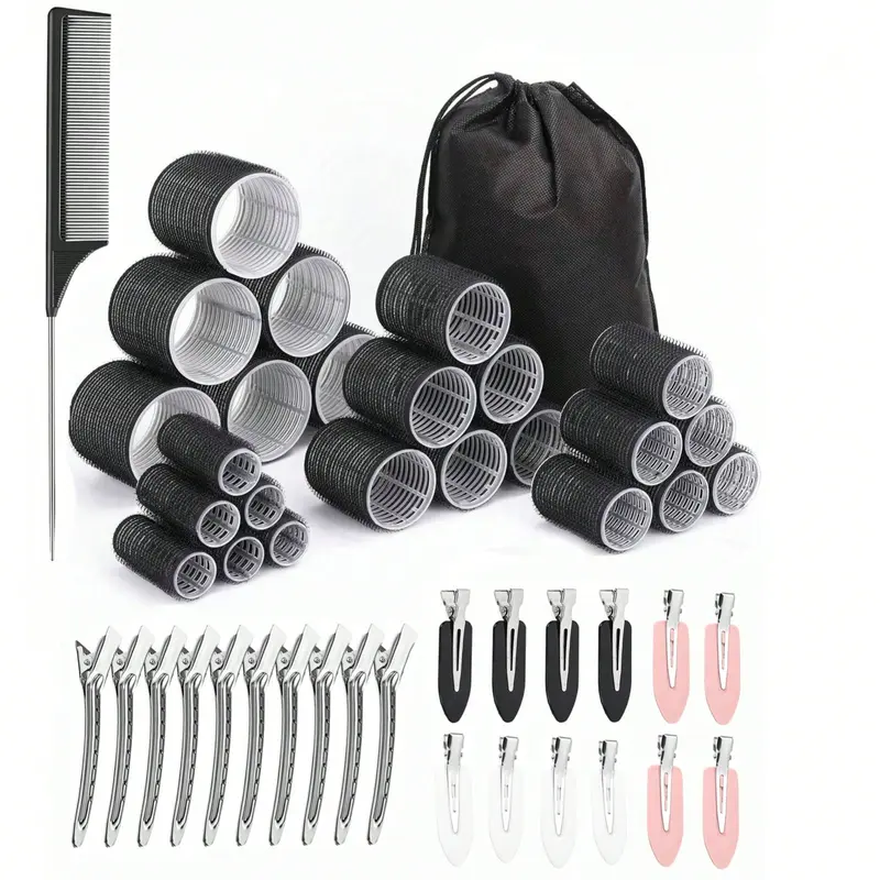 48pcs Self-Grip Curling Iron Set, Hair Curler Set For Short To Long Hair, DIY Hairstyles, Heatless Curls, Heatless Curlers, Self Grip Rollers, Hair Curling Rods, Hair Products And Accesories For Barber Salon Beauty Travel Essentials, Hair Styling Tools