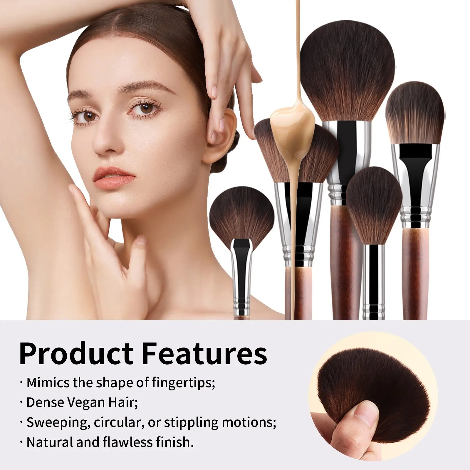 15-Piece Professional Makeup Brush Set, Soft Natural Bristle Wooden Handle, Ideal for Powder, Foundation, Blush, Highlighter, Concealer, Eyeshadow, Lipstick