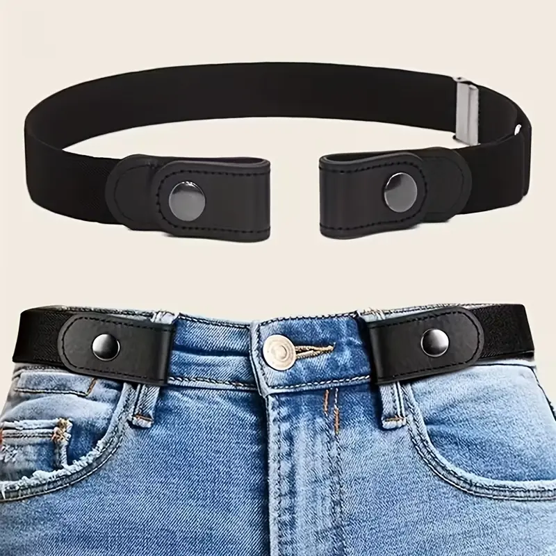 Unisex No-Buckle Invisible Elastic Waist Tie Belt - One Size Adjustable Stretch Hidden Pant Strap, Lightweight Synthetic PU Leather Accessory for Daily Long Pants Casual Matching